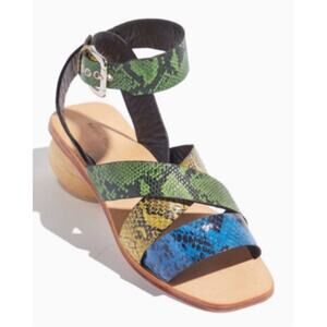 Rachel Comey Green Multicolor Cini Strappy Snake Nappa Leather Sandals Sz 6.5